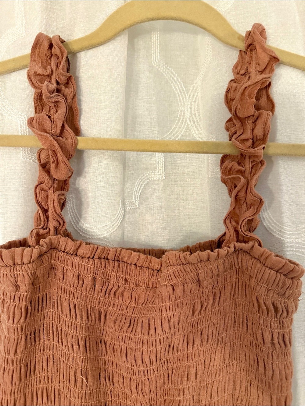 Love Tree Smocked Gauze Midi Dress Size Small in Rusty Terracotta - Picture 7 of 11